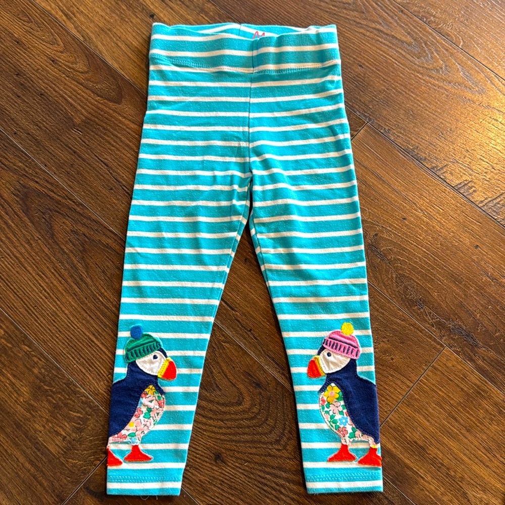 Mini Boden Striped Puffin Appliqué Pants/Leggings